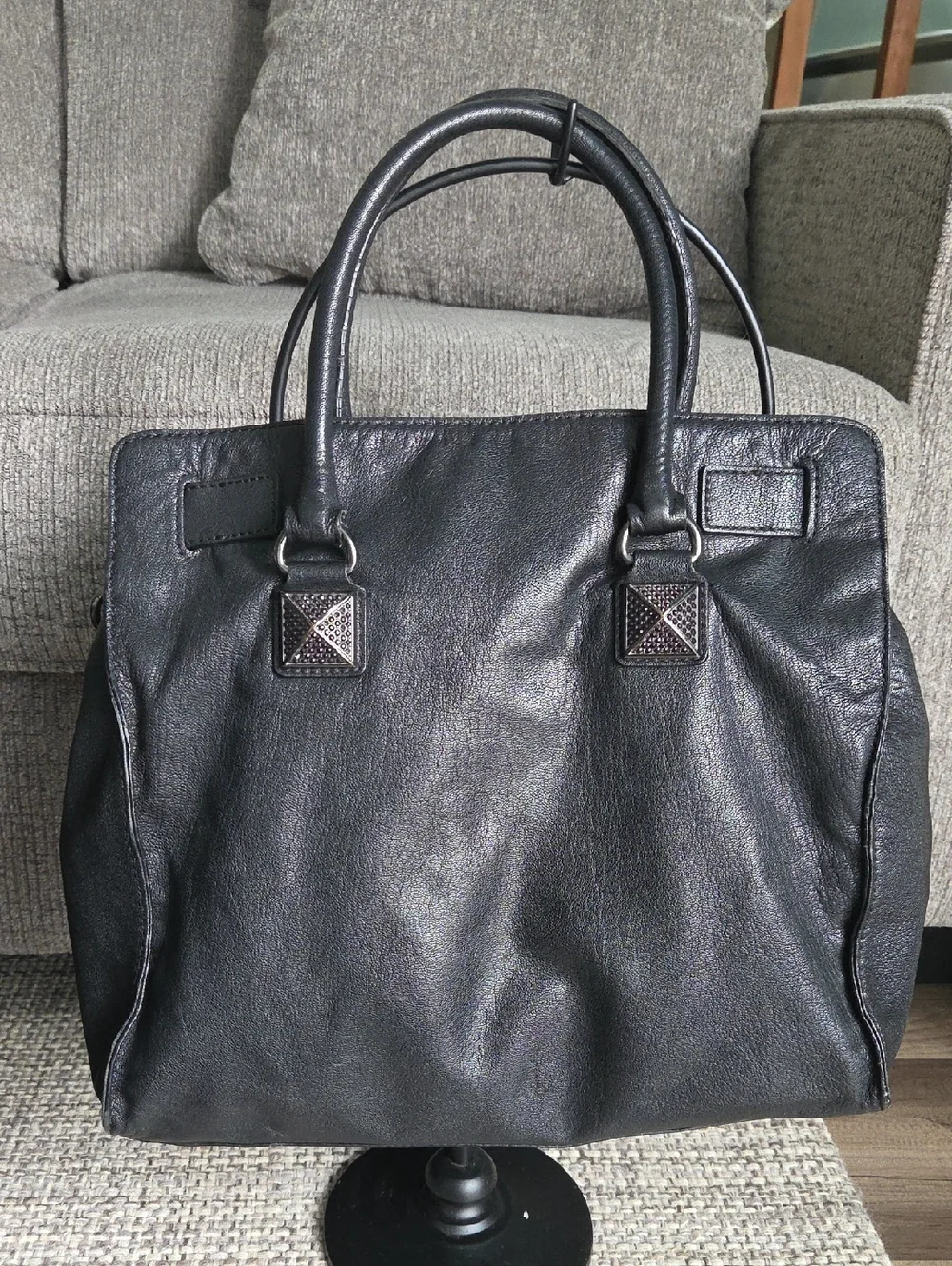 Michael Kors Hamilton Satchel Handbag Black Silver Hardware Indie Sleaze Y2K
